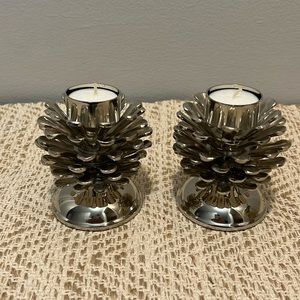 Nickel Pinecone Votive Holders - pair of 2